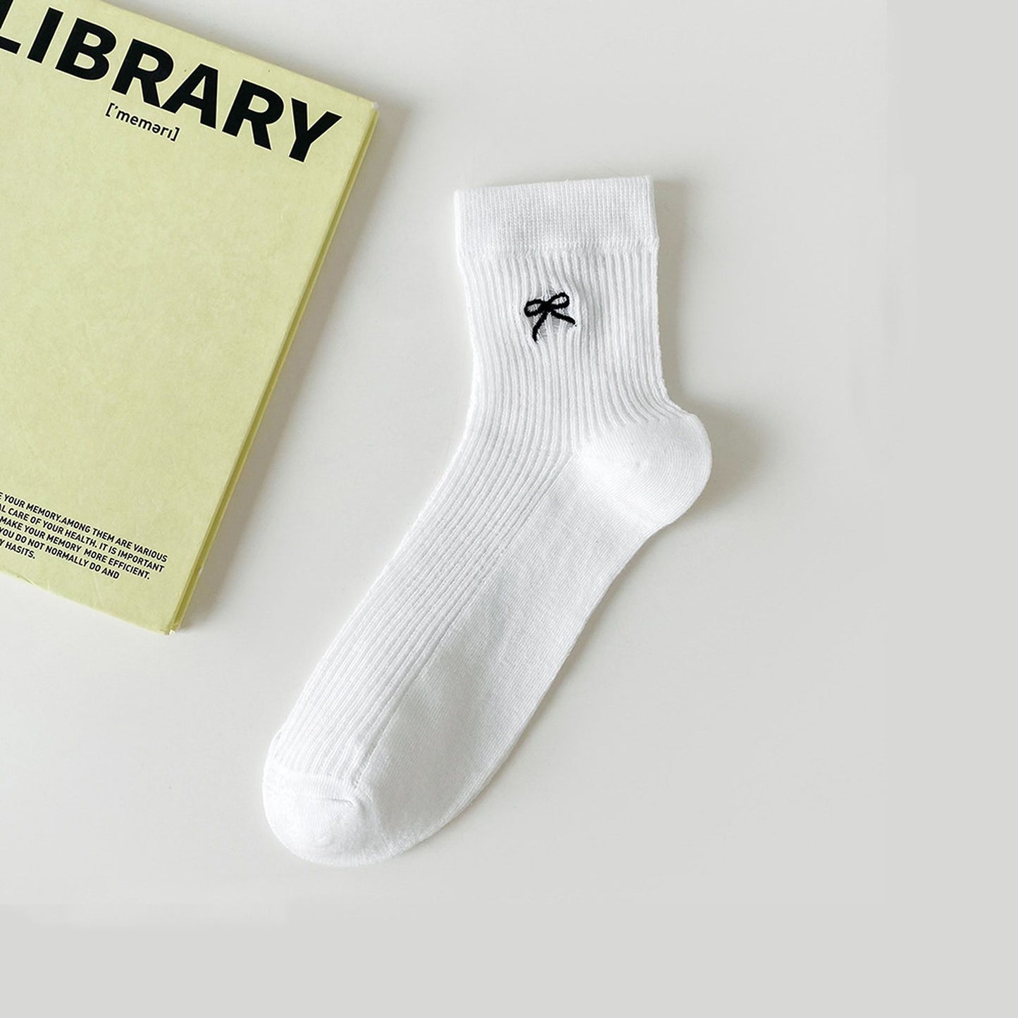 Ribbed Ankle Socks with Bow Embroidery 5Pk