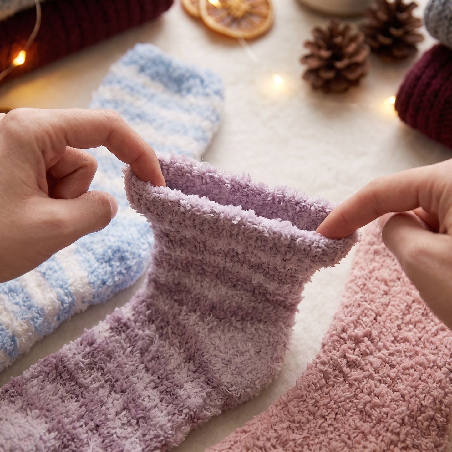 3-Pair Plush Fuzzy Crew Socks Set, Ultra-Soft Cozy Cabin Slipper Socks for Winter Lounging