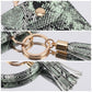 Womens Snakeskin Print Wristlet Keychain with Mini Pouch and Tassel