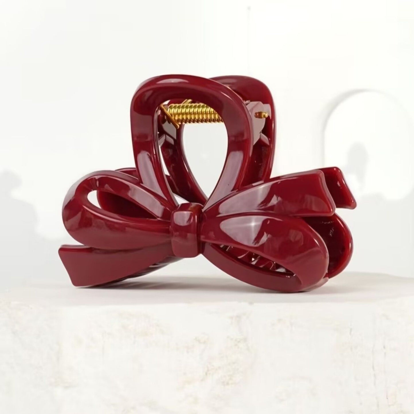 2pcs Glossy Bow Hair Claw Clip with Curved Design and Strong Spring Grip 3in