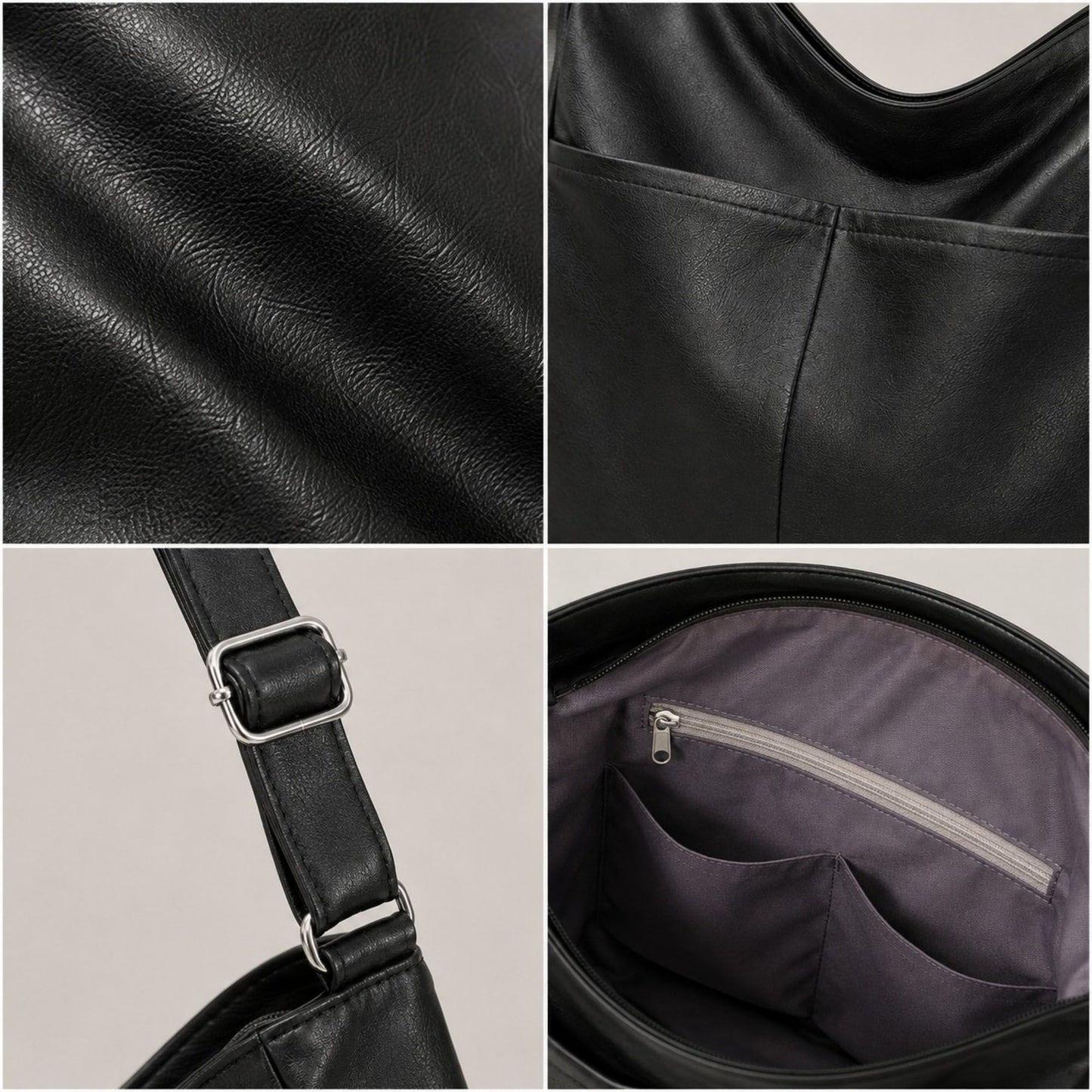 Soft Faux Leather Hobo Shoulder Bag with Front Pockets