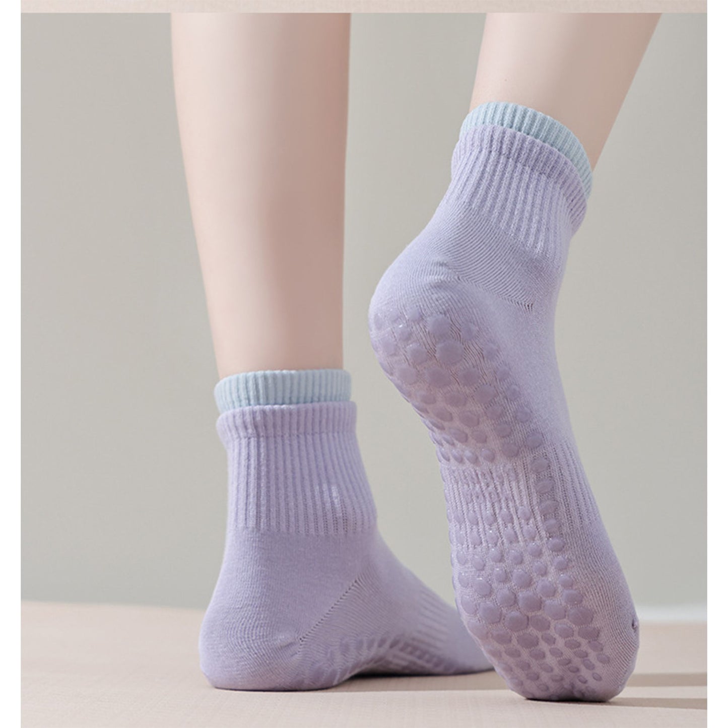 3-Pair Set Short Ankle Grip Socks with Ribbed Cuffs Cushioned Soles and Anti-Slip Bottom for Walking or Yoga