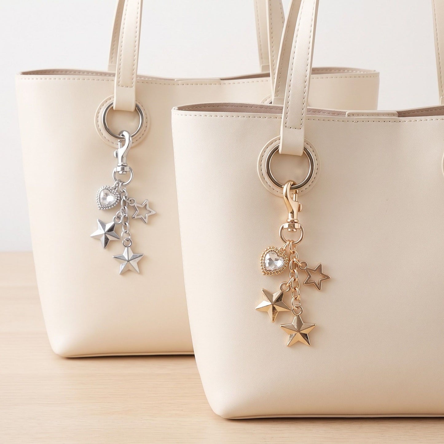 Crystal Heart & Star Multi-Charm Bag Charm Key Chain 2 Pair