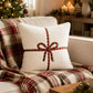 Christmas Bow Throw Pillow Cover Square Plush Decorative Cushion Cover