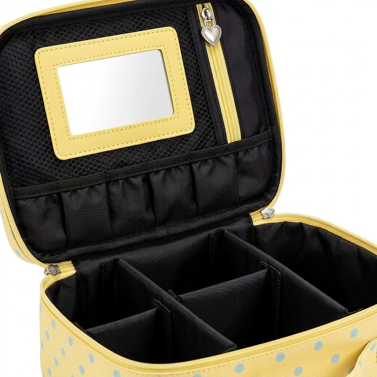 Polka Dot Travel Makeup Case with Dividers and Mirror
