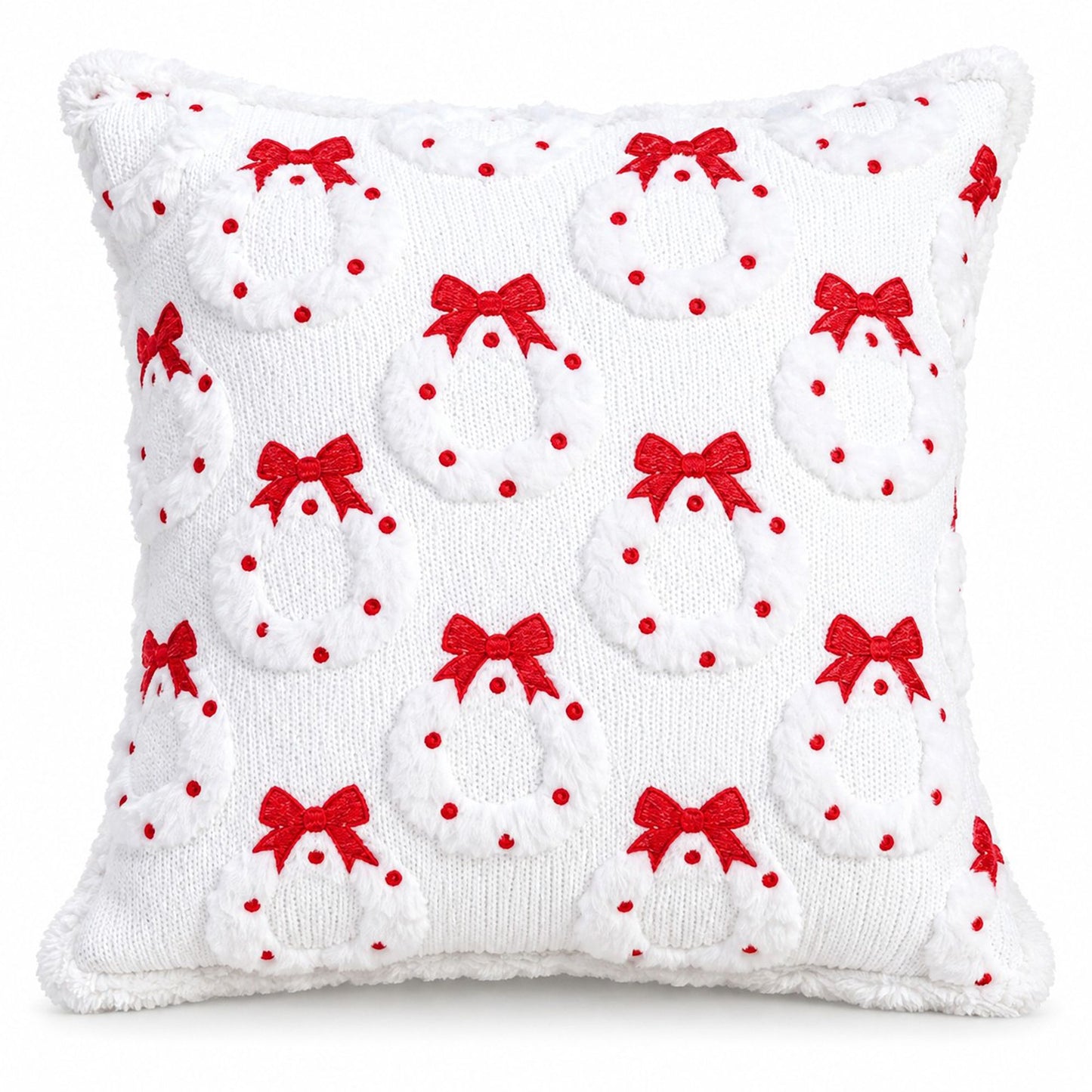 Christmas Wreath Bow Tufted Decorative Throw Pillow Cover