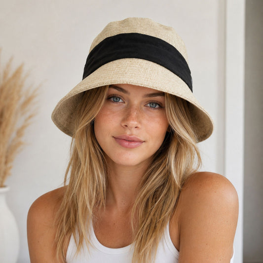 Wide Brim Sun Hat with Bow Accent