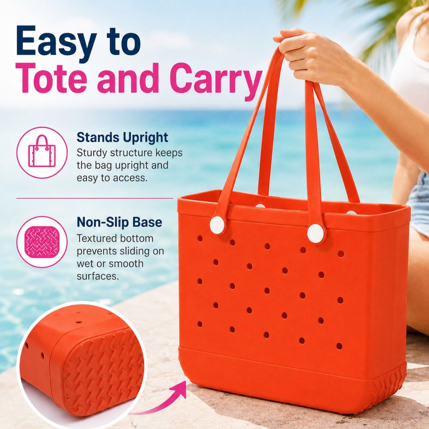 Large EVA Beach Tote Bag Water Resistant Pool Tote with Handles