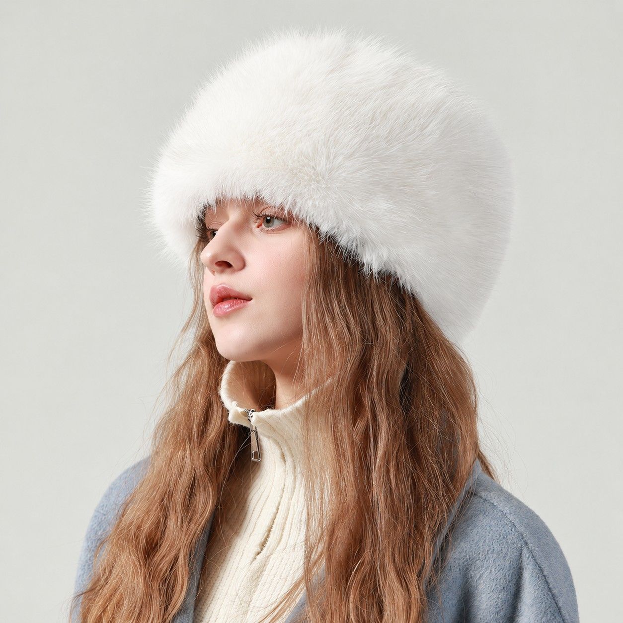 Faux Fur Pillbox Hat Soft Plush Brimless Winter Fashion Cap