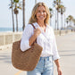 Woven Straw Tote Bag Large Capacity Shoulder Handbag Vacation Beach Everyday Carryall