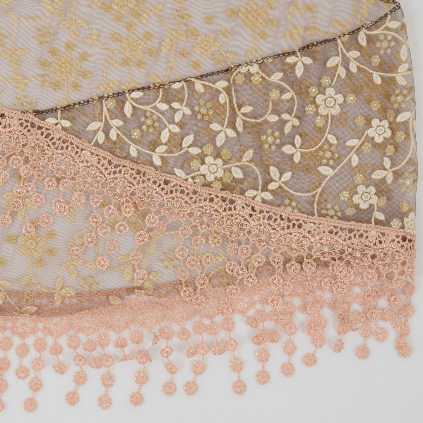 Lightweight Lace Floral Head Scarf Fringe Triangular Shawl