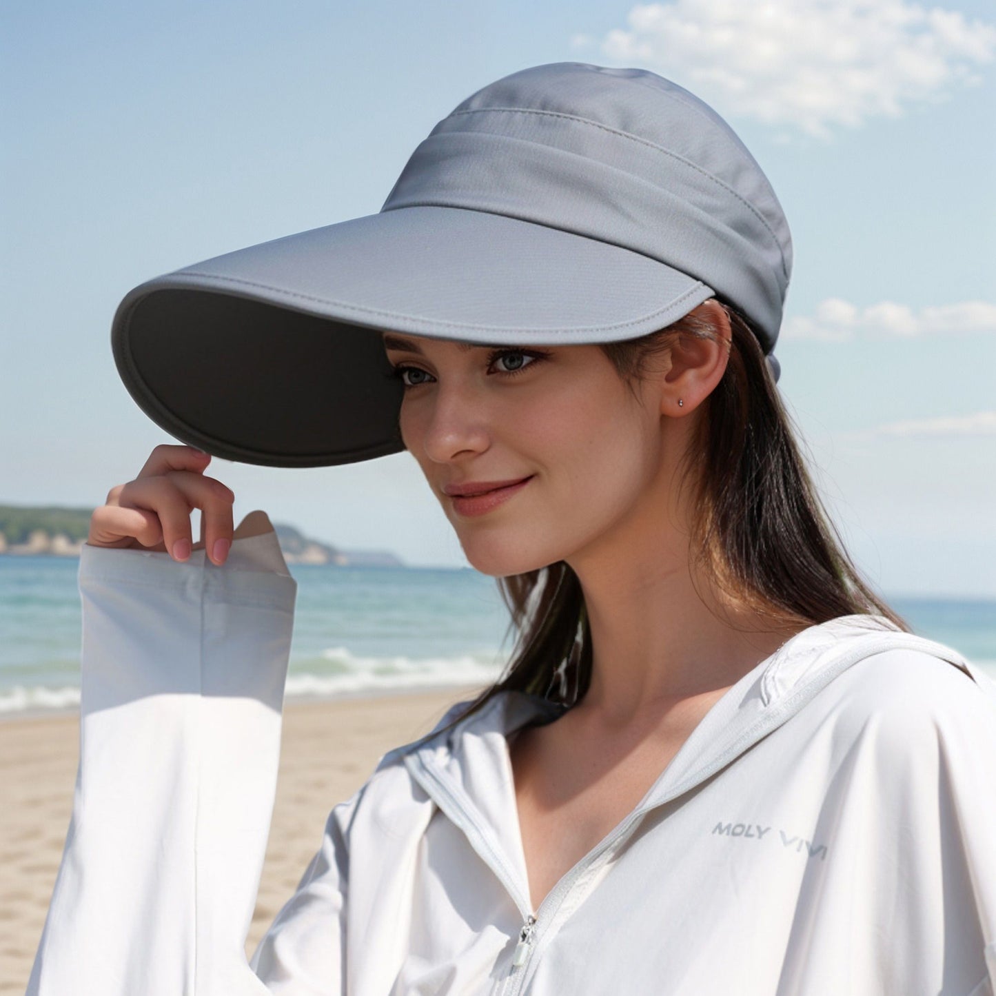 Women's Sporty Wide Brim Sun Visor Hat with Adjustable Back Strap Lightweight UV Protection Cap for Outdoor Activities