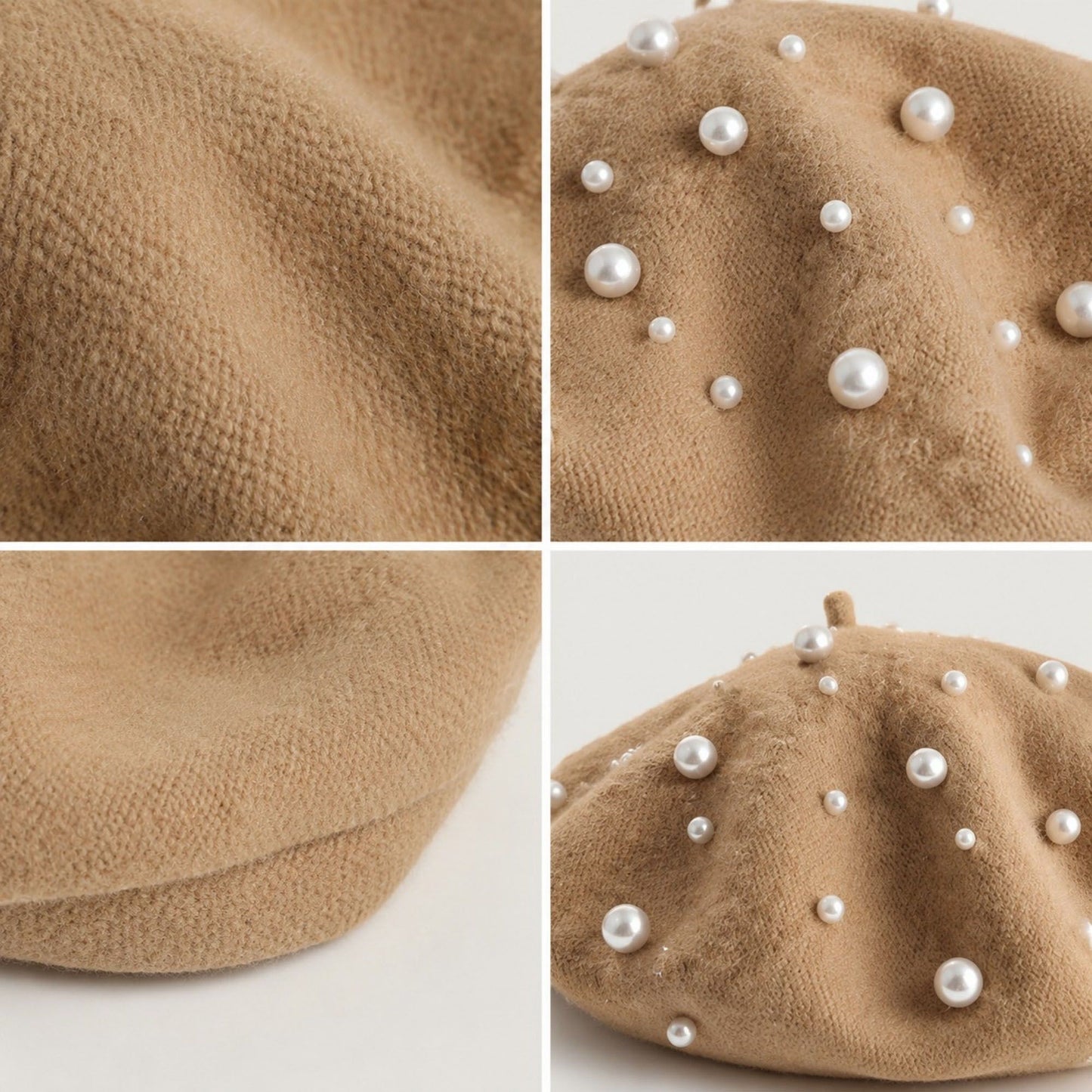 Pearl-Embellished Wool Knit Beret