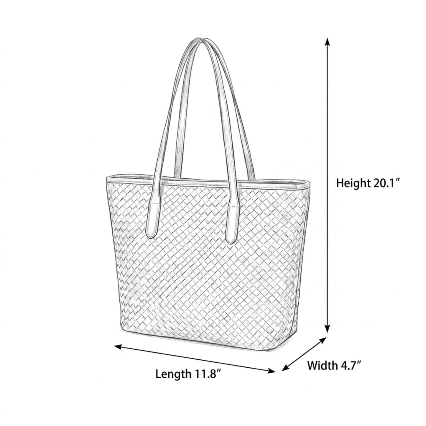 Woven Tote Bag Large Shoulder Handbag with Zipper Closure and Interior Pocket