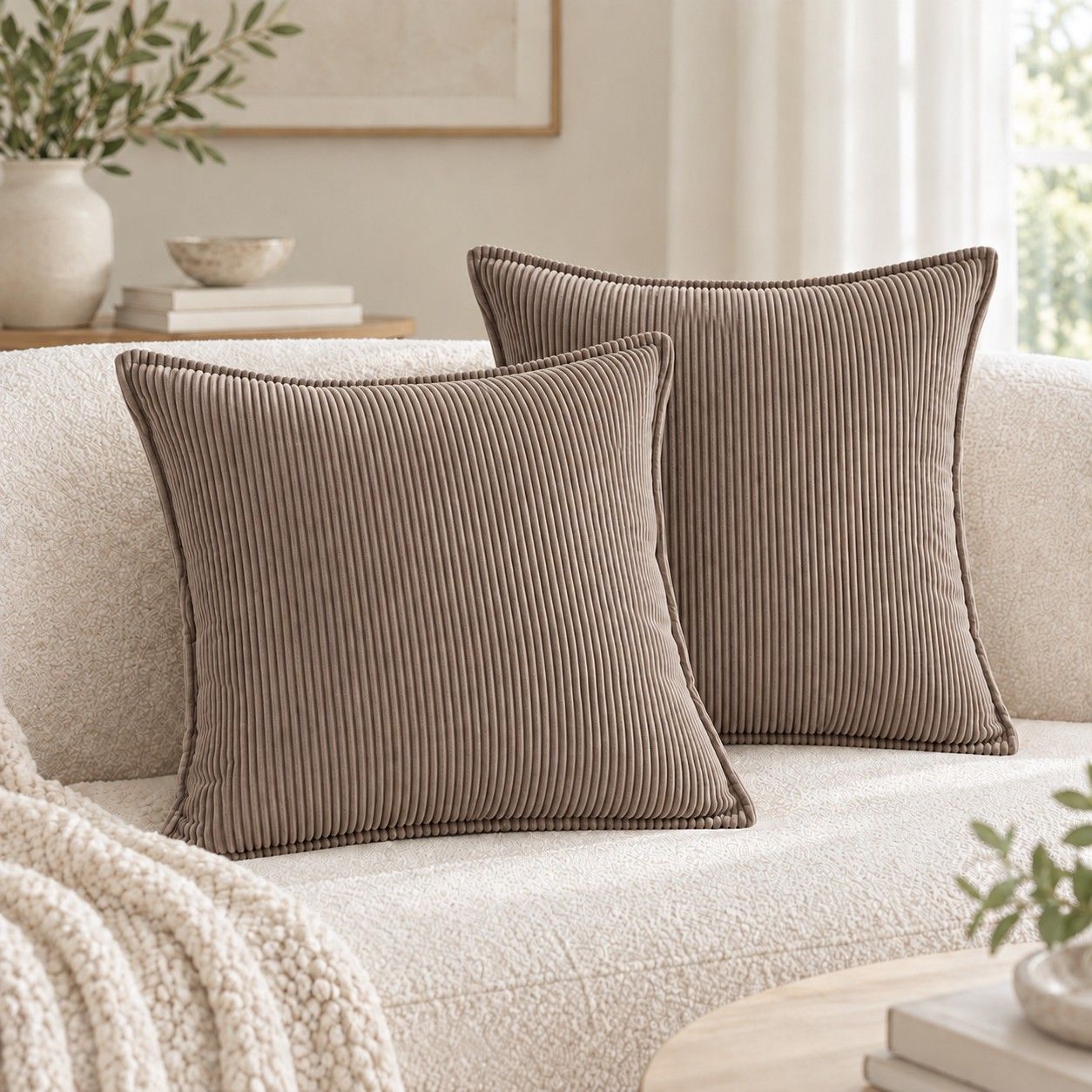 2 Pack Soft Ribbed Corduroy Throw Pillow Covers 18 x 18 Inch Solid Color