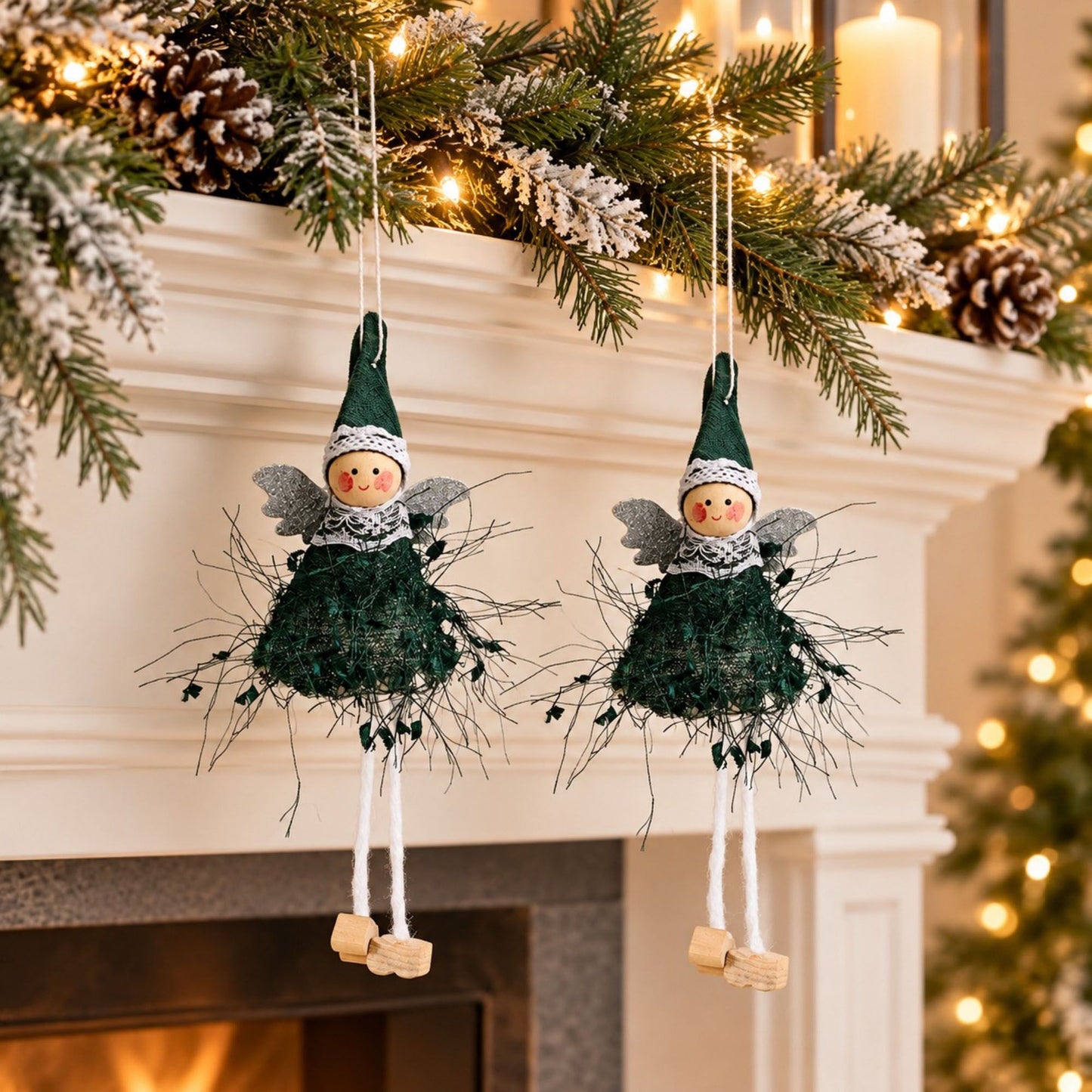 2pk Lace Angel Christmas Tree Ornaments