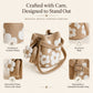 Crochet Floral Bucket Bag with Tassel Charm and Shoulder Strap