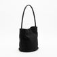 Suede-Look Bucket Shoulder Bag with Long Strap and Soft Structured Shape 9x7.5x6.5in