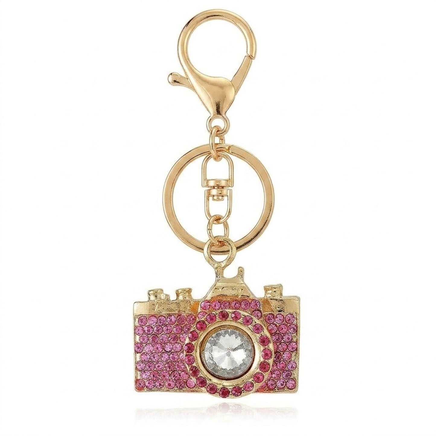 2pc Camera Rhinestone Keychain Bag Charm with Lobster Clasp and Key Ring