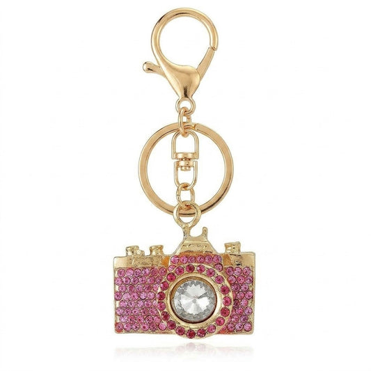 2pc Camera Rhinestone Keychain Bag Charm with Lobster Clasp and Key Ring