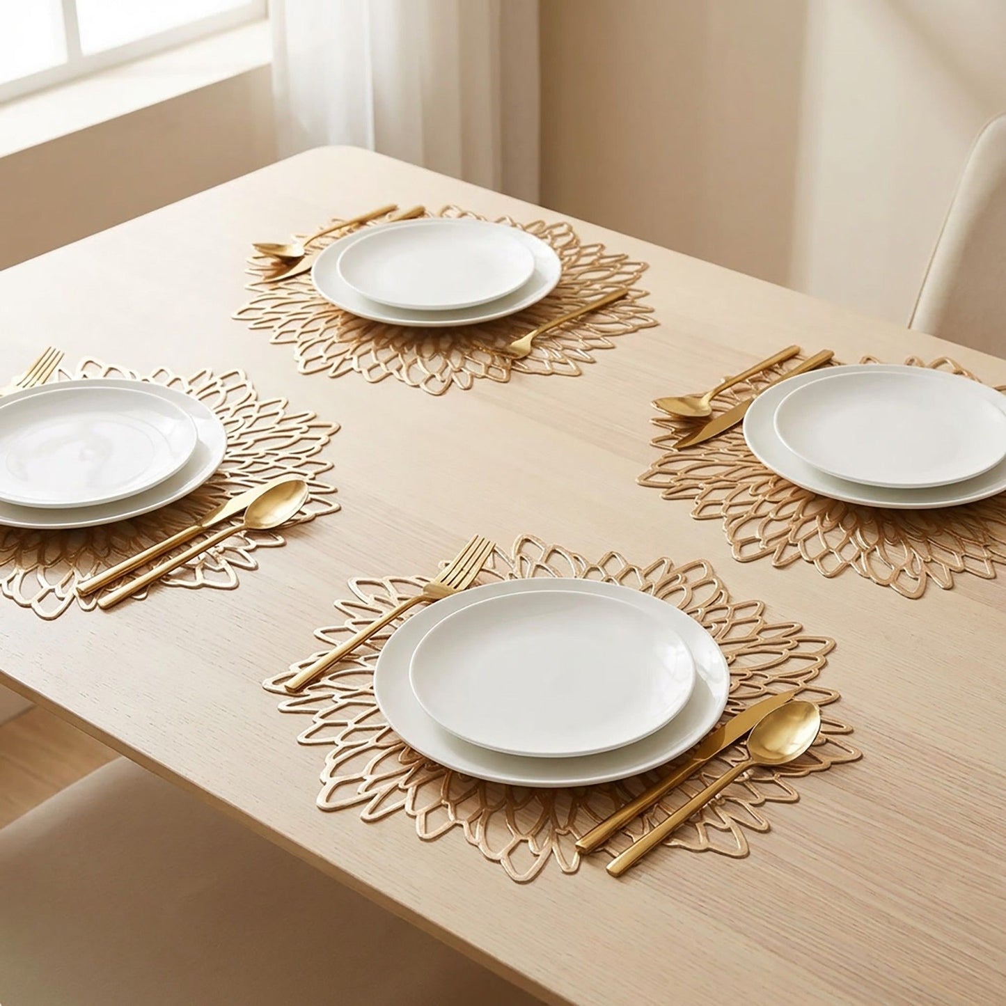 4 Piece Set Round Floral Cutout PVC Placemats Heat Resistant Decorative Table Mats