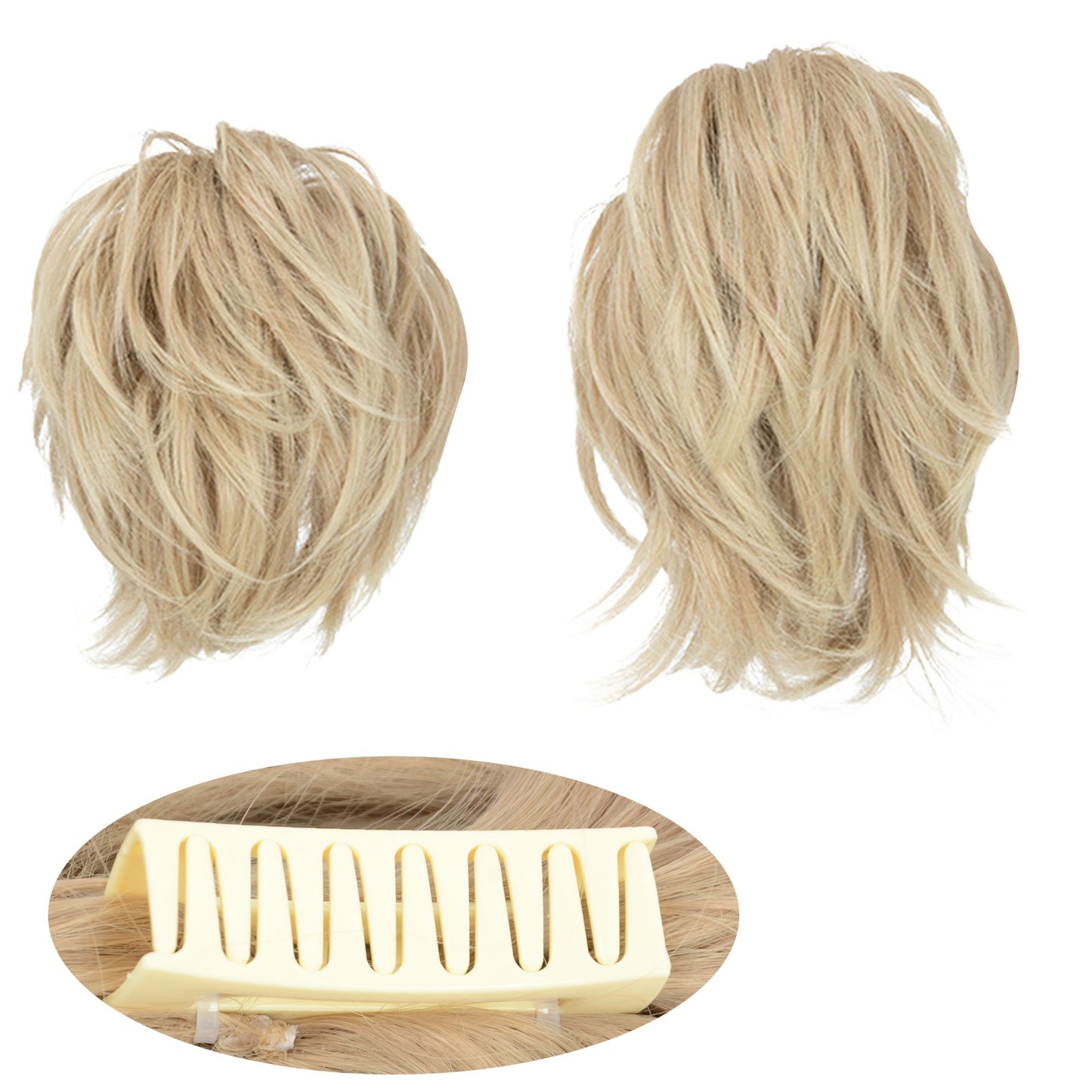 Short Tousled Layered Ponytail Hairpiece with Claw Clip Heat Resistant Synthetic Hair Natural Texture