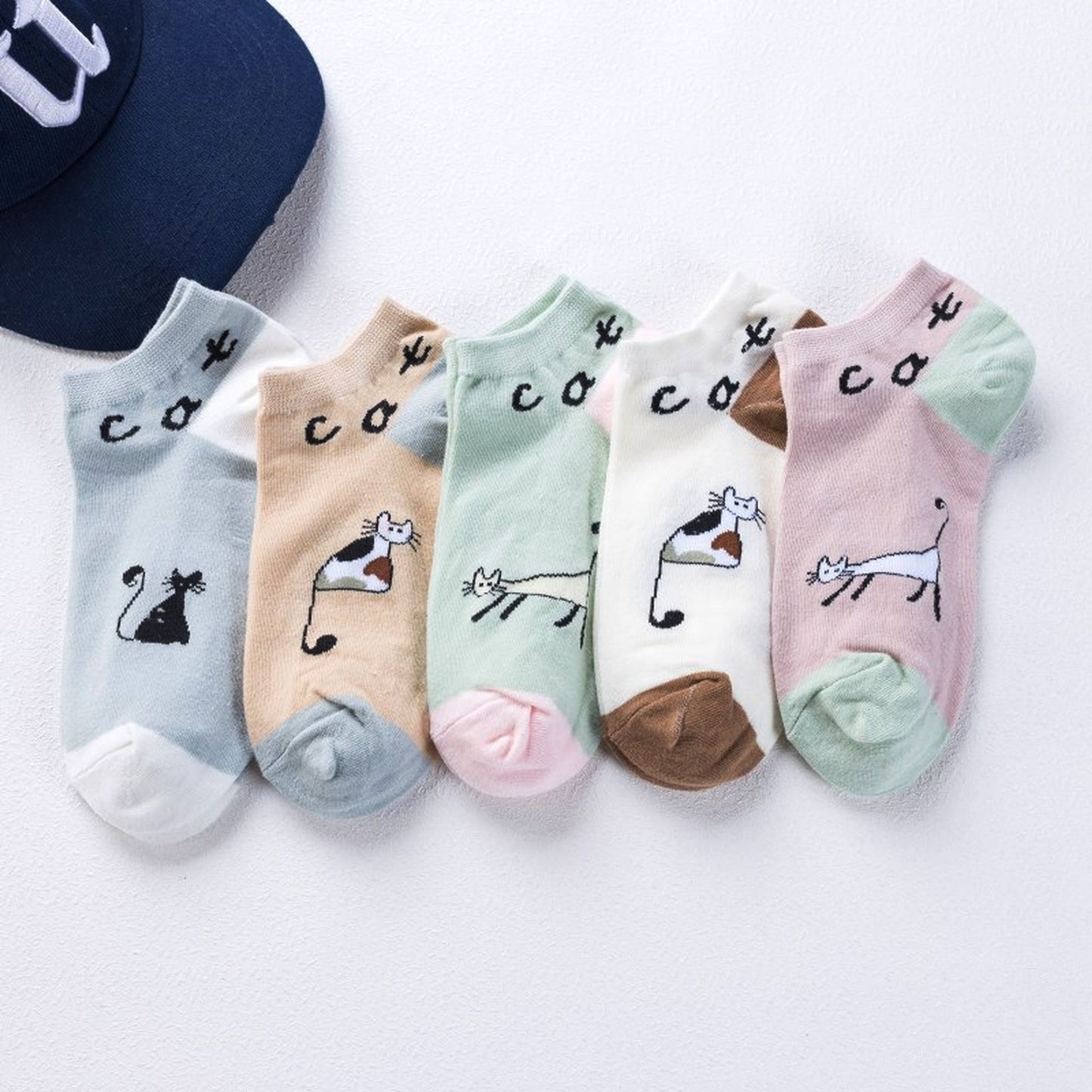 Adorable Cat - Print No Show Socks Soft for Casual 5Pk