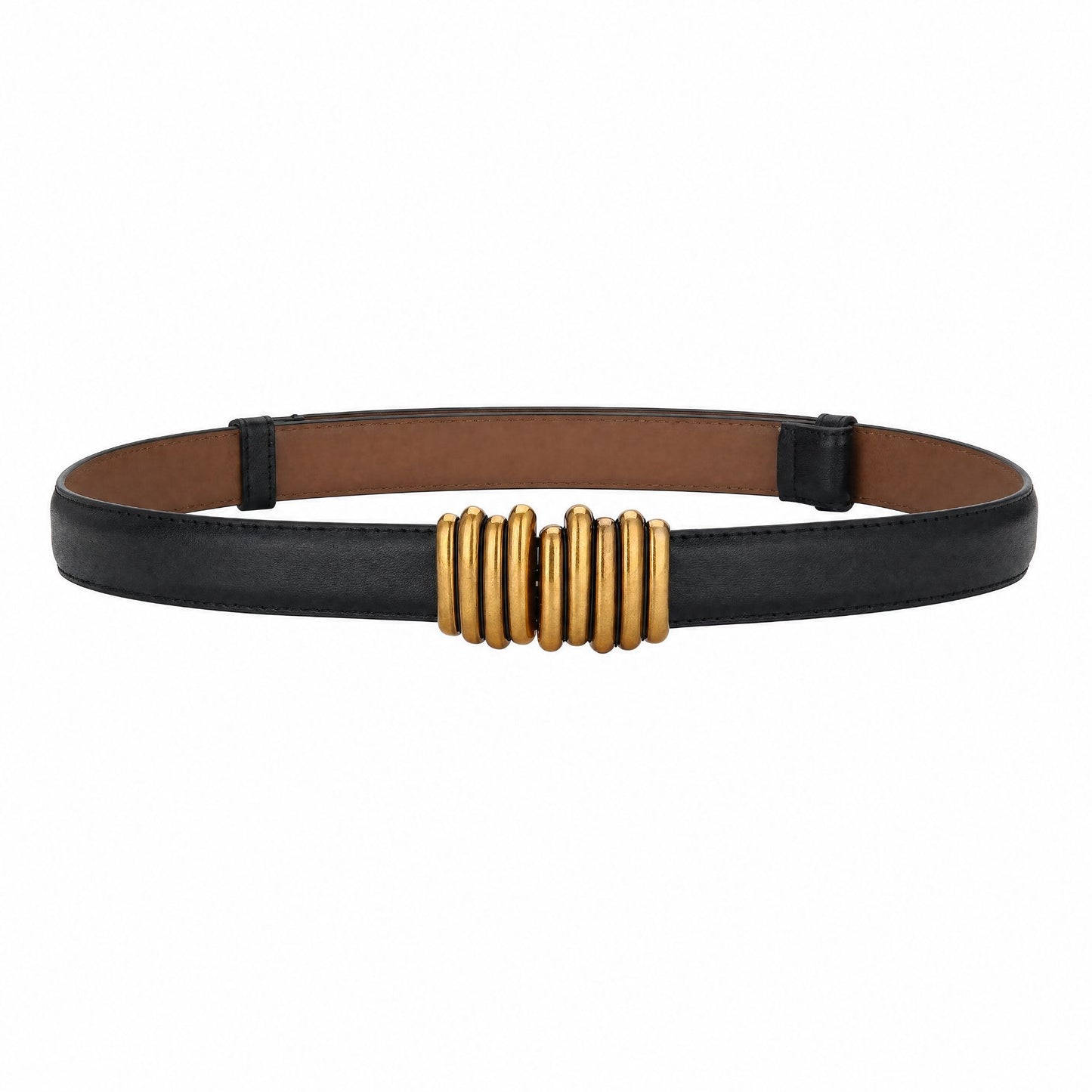 Skinny Waist Belt Thin Dress Belt with Rounded Metal Buckle 39.4 in