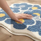 Tufted Floor Mat with Floral Daisy Pattern Non Slip Backing Soft Plush Decorative Scalloped Edge Rug