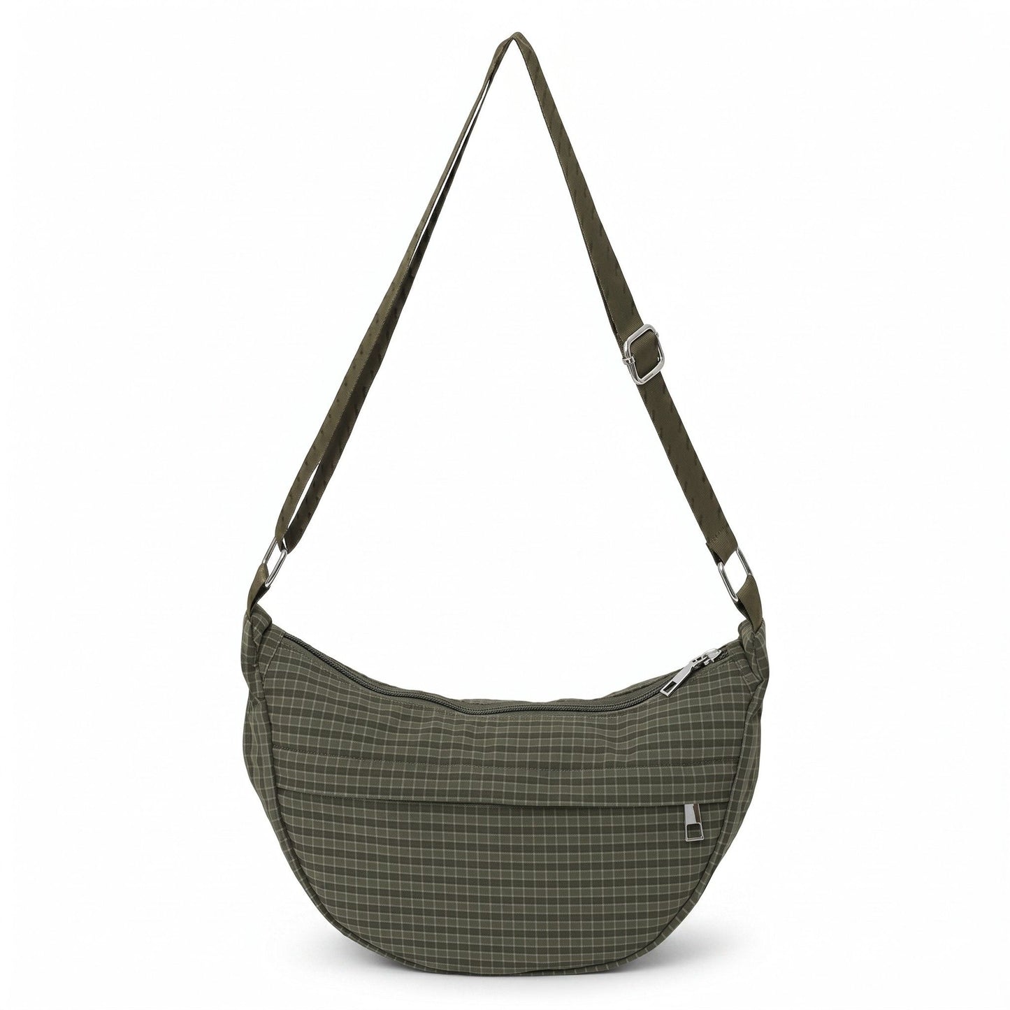 Plaid Nylon Crescent Shoulder Bags with Adjustable Strap Lightweight Casual Crossbody Bag
