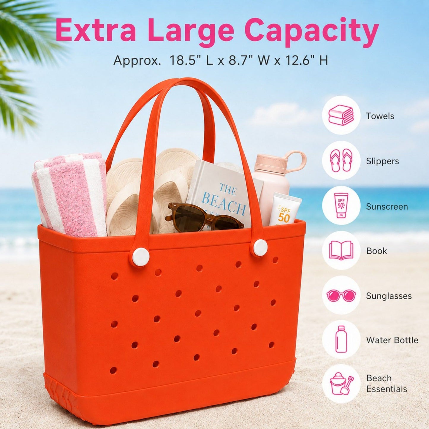 Large EVA Beach Tote Bag Water Resistant Pool Tote with Handles