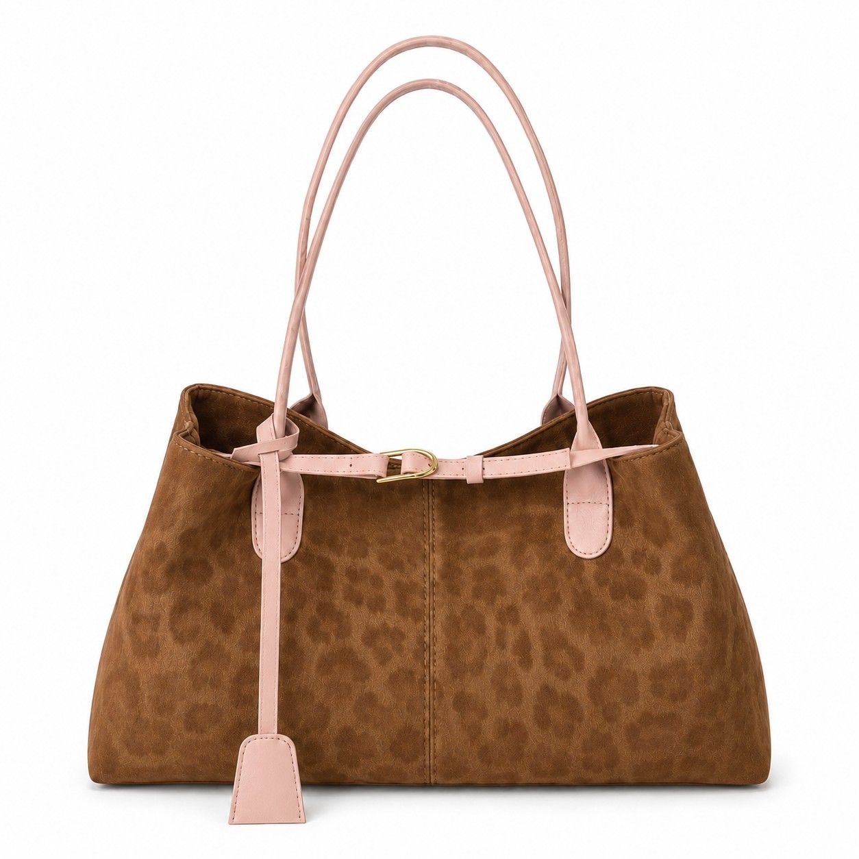 Leopard Print Shoulder Tote Bag with Magnetic Closure Buckle Detail and Tassel
