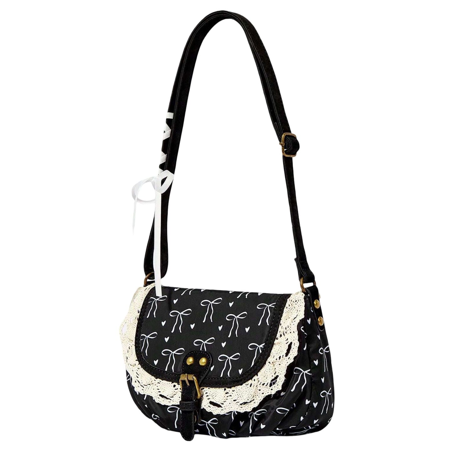 Vintage Lace Crossbody Bag for Women, Adjustable Shoulder Purse with Buckle Flap
