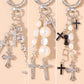 Gothic Rhinestone Cross & Pearl Bag Charm Key Chain 3-Piece Set