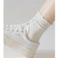 4 Pairs Women's Ruffle Edge Crew Socks Soft Stretch Cotton Blend with High Elastic Cuffs in Assorted Solid Colors