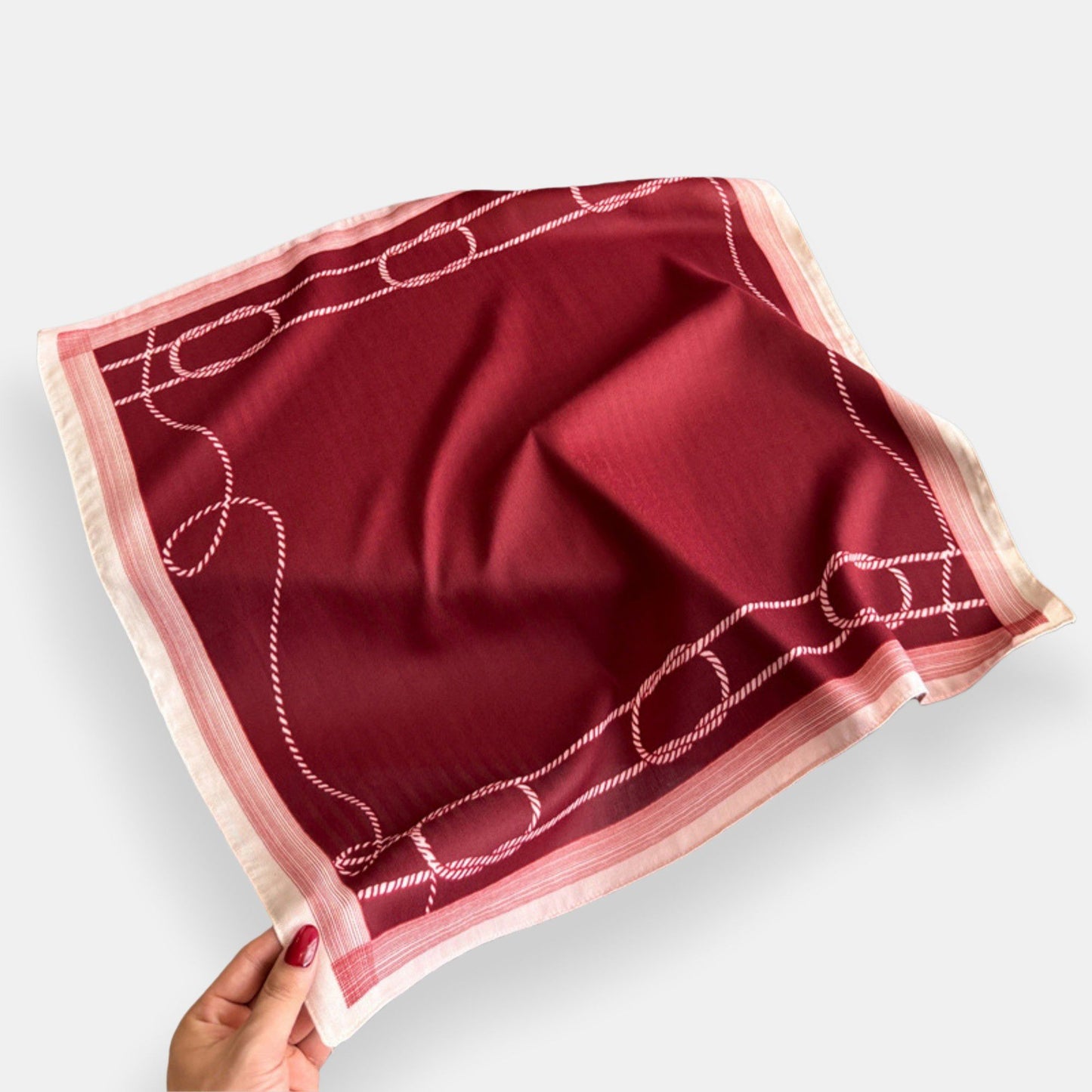 Satin Square Scarf with Rope Chain Border Print 27x27in