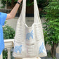 Knit Tote Bag Floral Pattern Shoulder Bag Open Top Casual Everyday Carry Handbag
