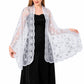 Embroidered Sequin Mesh Shawl Wrap Sheer Floral Scarf Scalloped Edge