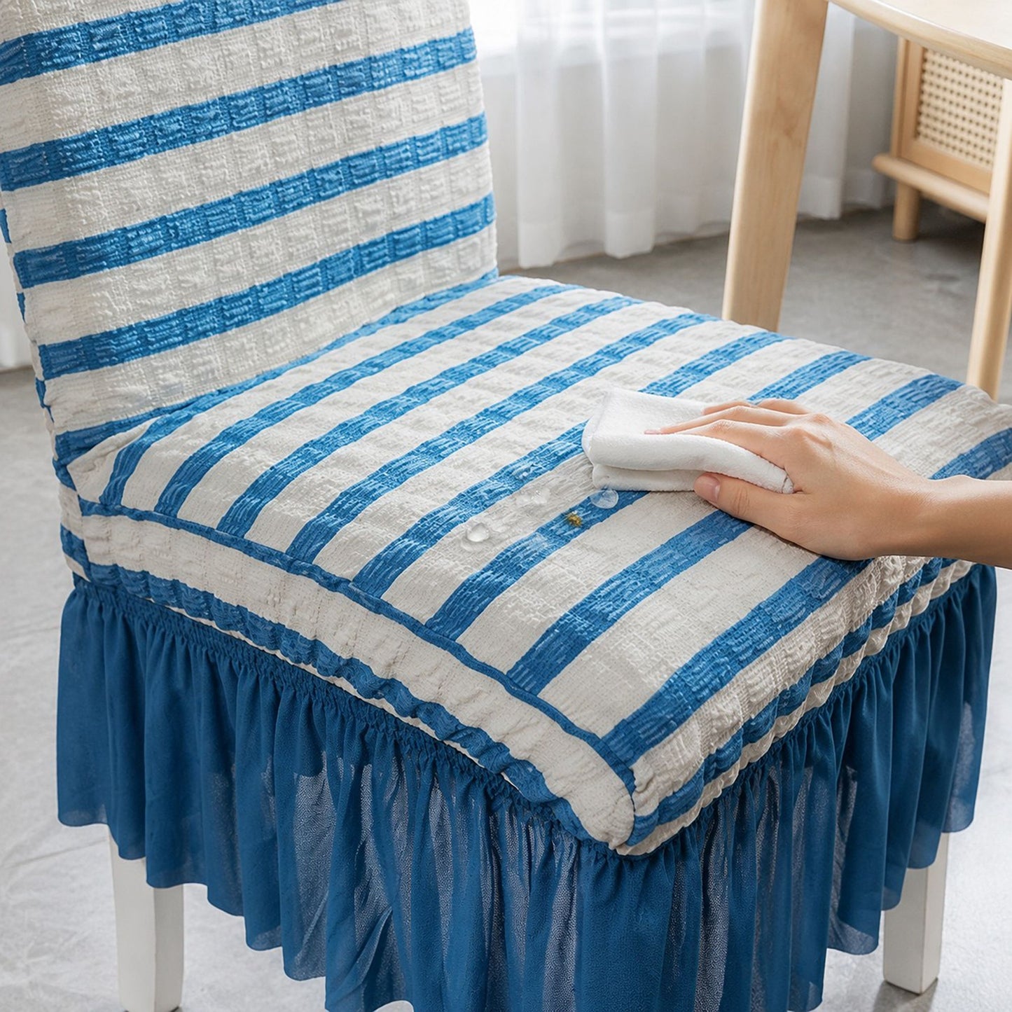 2 Pack Textured Stretch Dining Chair Covers with Ruffled Skirt