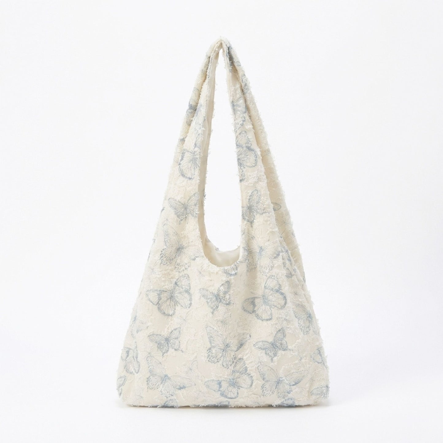 Butterfly Print Hobo Tote Bag with Lace Texture and Shoulder Handle
