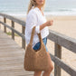 Woven Straw Tote Bag Large Capacity Zip Top Shoulder Carryall with Interior Pocket