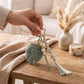 Green Macrame Leaf Bag Charm with Beads Braided Tassel and Star Clip