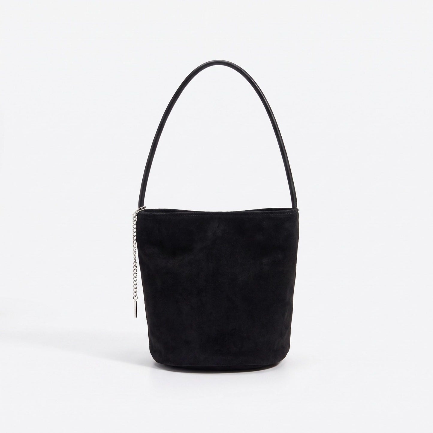 Faux Suede Bucket Shoulder Bag with Chain Accent