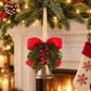 Christmas Bell Ornament with Bow Pinecones Berries and Greenery