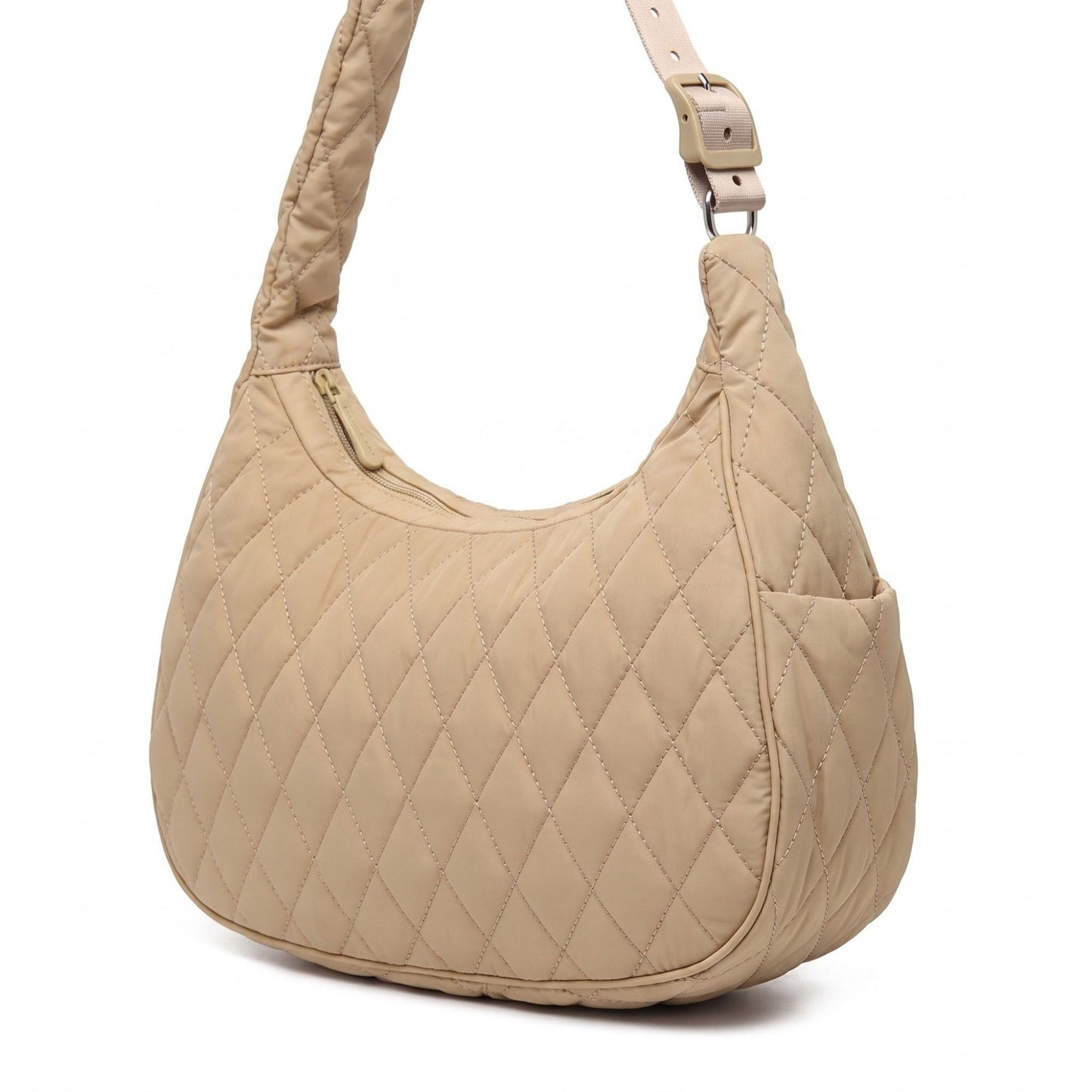 Quilted Hobo Shoulder Bag with Adjustable Strap and Side Pockets 13.5x5.5x9in