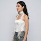 Sheer Embroidered Skinny Scarf with Floral Lace Trim and Long Neck Tie Design