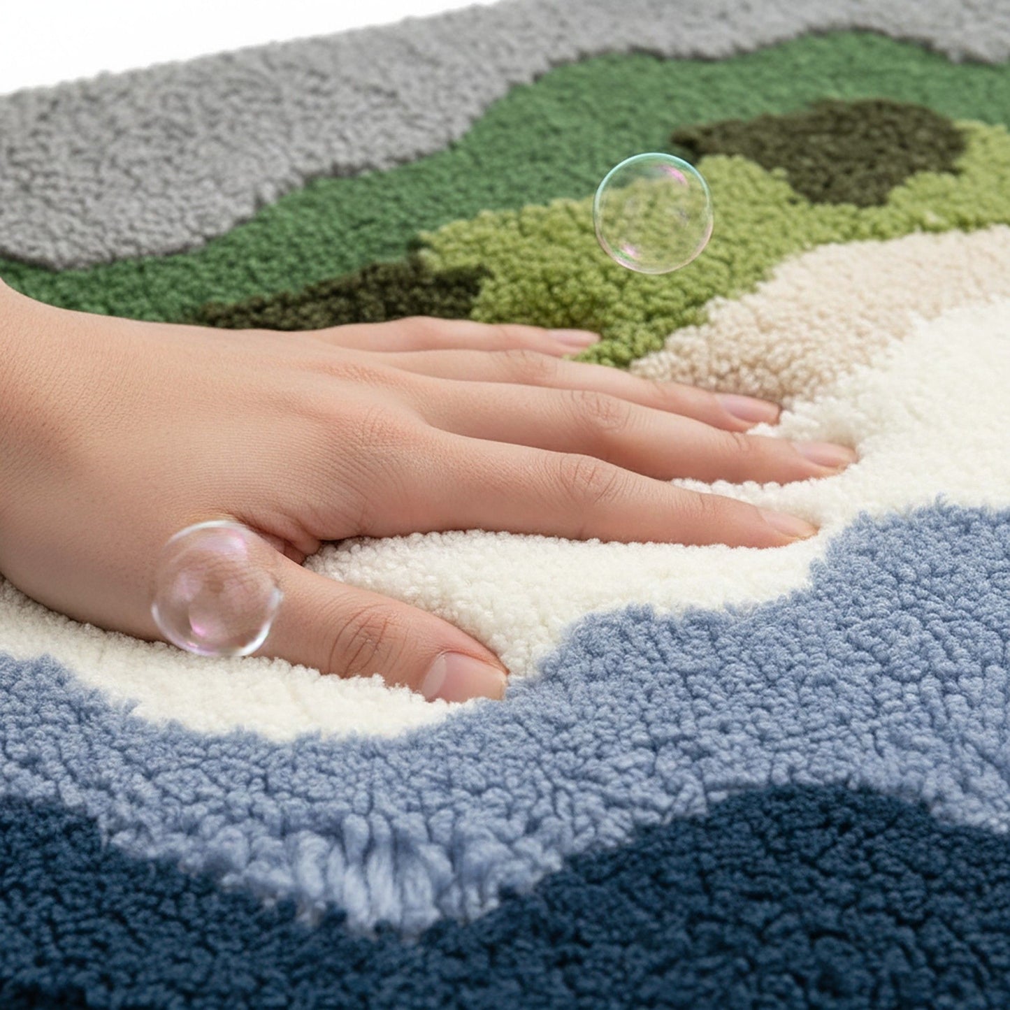 Tufted Floor Mat with Abstract Nature Pattern Non Slip Backing Soft Plush Decorative Indoor Entryway Bathroom Rug