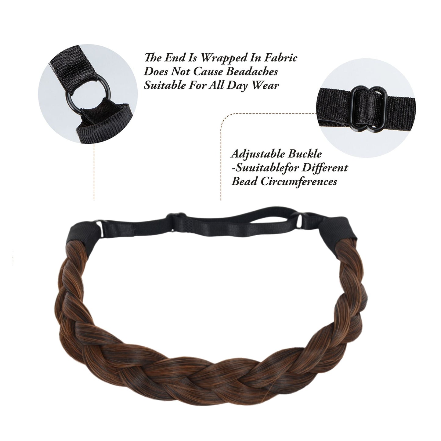 Adjustable Handmade Braided Wig Headband with Fishbone Braid for Women