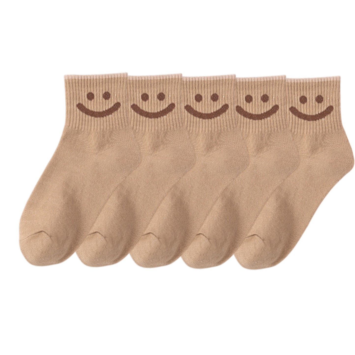5 Pairs Women's Ankle Socks with Smiley Face Design Soft Cotton Ribbed Cuffs for Casual Everyday Wear