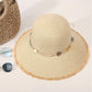 Straw Sun Hat Wide Brim Beaded Trim Summer Beach Vacation Hat Lightweight